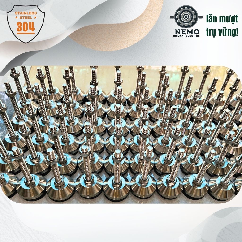 Chân Tăng Chỉnh Inox 304 Ren M16 – Đế Bát Dày Chịu Tải Siêu Nặng 800kg, Chống Ăn Mòn Tuyệt Đối